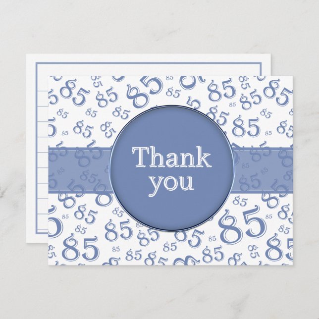 Carte 85th Thank You: Blue/White Number Pattern (Devant / Derrière)