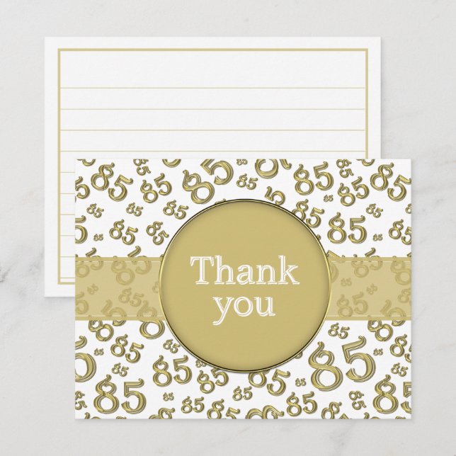 Carte 85th Thank You: Gold/White Number Pattern (Devant / Derrière)