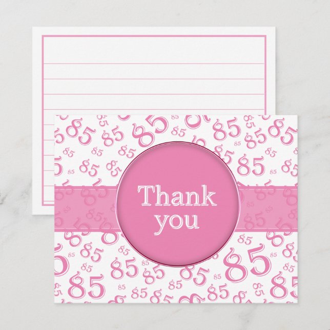 Carte 85th Thank You: Pink/White Number Pattern (Devant / Derrière)