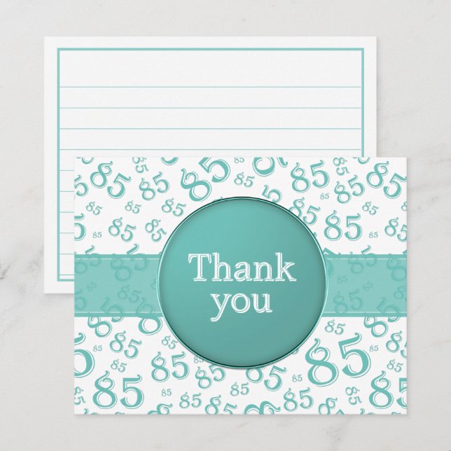 Carte 85th Thank You: Teal/White Number Pattern (Devant / Derrière)