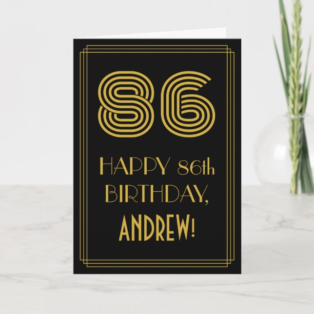 Carte 86e anniversaire : Art Déco Inspiré Look "86" & No (Devant)