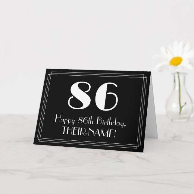 Carte 86e anniversaire ~ Art Déco Inspiré Look "86", Nom (Petite plante)