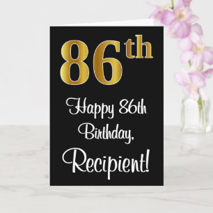 Carte 86e anniversaire ~ Elégant Luxueux Faux Gold Look 