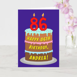 Carte 86e anniversaire : Fun Cake and Candles + Nom pers