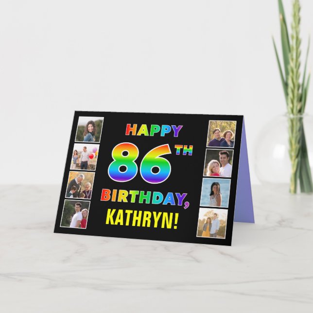 Carte 86e anniversaire : Rainbow Text, Custom Photos & N (Devant)