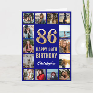 Carte 86e Joyeux Anniversaire Marine Bleu & Gold Photo C