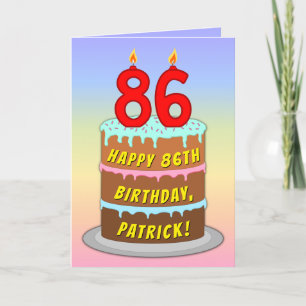 Carte 86th Birthday — Fun Cake & Candles, w/ Custom Name