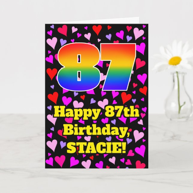 Carte 87e anniversaire : Amour Hearts Motif, Arc-en-ciel (Petite plante)