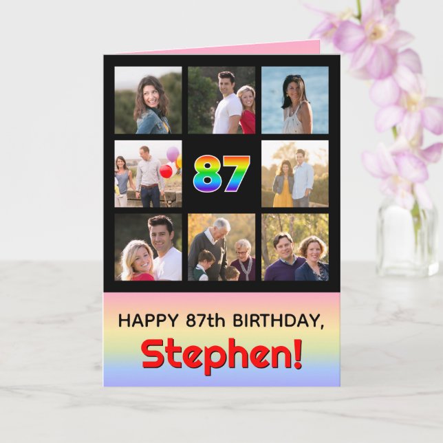 Carte 87e anniversaire : Arc en ciel amusant #, photos p (Orchidée)