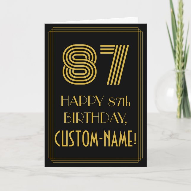 Carte 87e anniversaire : Art Déco Inspiré Look "87" & No (Devant)