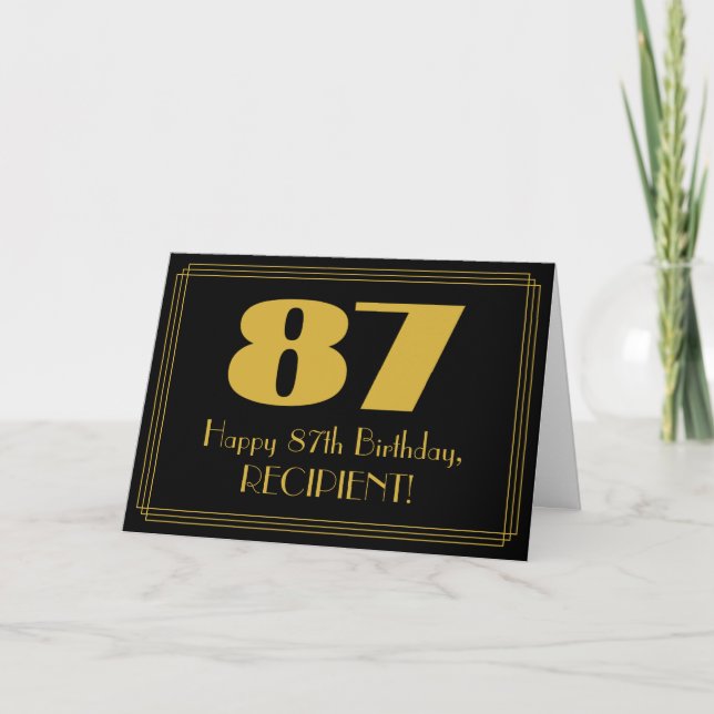 Carte 87e anniversaire : Art Déco Inspiré Look "87" & No (Devant)