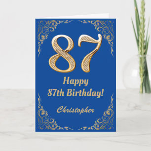 Carte 87e anniversaire Cadre Parties scintillant bleu et