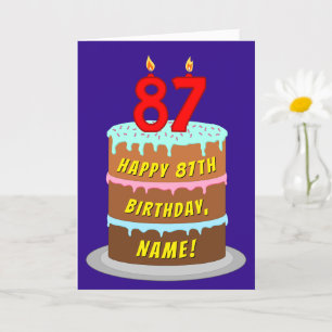 Carte 87e anniversaire : Gâteau et bougies amusants + No