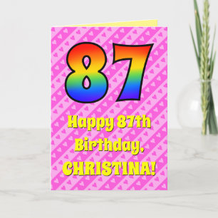 Carte 87e anniversaire : Pink Stripes & Hearts, Arc en c