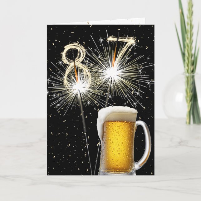 Carte 87e anniversaire Sparklers avec Beer Mug (Devant)
