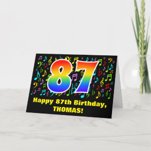Carte 87e anniversaire : Symboles de musique colorée et 