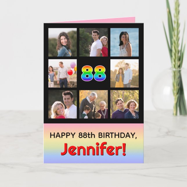 Carte 88e anniversaire : Arc-en-ciel amusant #, photos p (Devant)