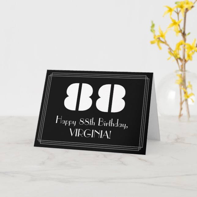 Carte 88e anniversaire : Art Déco Inspiré Look "88" & No (Fleur jaune)