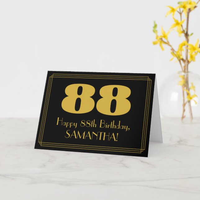Carte 88e anniversaire : Art Déco Inspiré Look "88" & No (Fleur jaune)