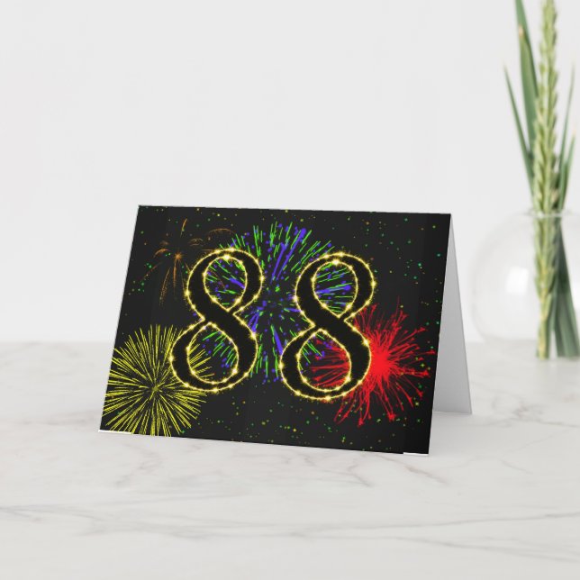 Carte 88e anniversaire avec feux d'artifice (Devant)