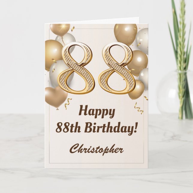 Carte 88e anniversaire Ballons d'or et Confetti Annivers (Devant)