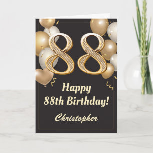 Carte 88e anniversaire Ballons Noir et Or Confetti