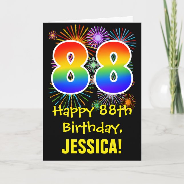 Carte 88e anniversaire : Fun Fireworks Motif + Rainbow 8 (Devant)