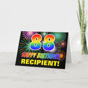Carte 88e anniversaire : Gras, Amusants, Feu d'artifice,