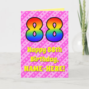 Carte 88e anniversaire : Pink Stripes & Hearts, Arc en c
