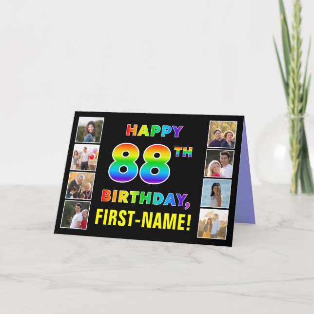 Carte 88e anniversaire : Rainbow Text, Custom Photos & N (Devant)