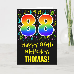 Carte 88e anniversaire : Symboles de musique colorée + A
