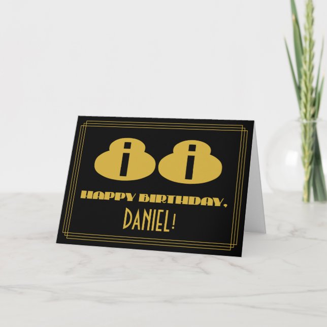 Carte 88ème anniversaire : Nom + Art Déco Inspiré Look " (Devant)