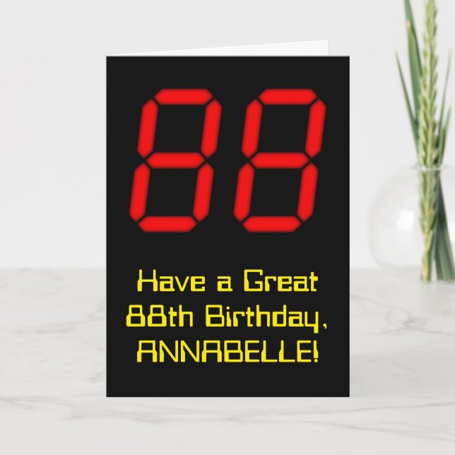 Carte 88ème anniversaire : Rouge Digital Clock Style "88 (Devant)