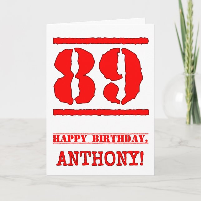 Carte 89e anniversaire : Amusant, Timbre en caoutchouc r (Devant)