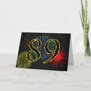 Carte 89e anniversaire avec feux d'artifice