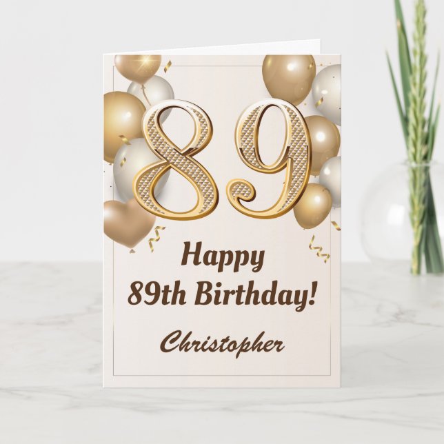 Carte 89e anniversaire Ballons d'or et Confetti Annivers (Devant)