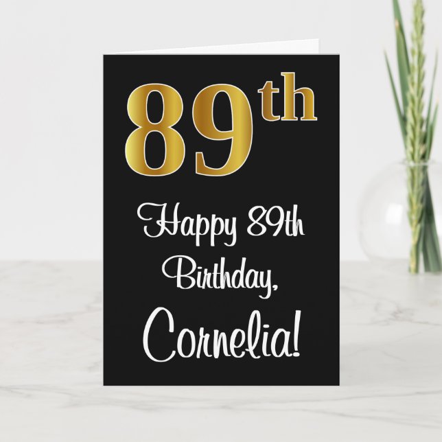 Carte 89e anniversaire ~ Elégant Luxueux Faux Gold Look  (Devant)