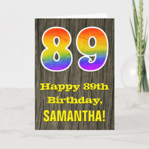 Carte 89e anniversaire : Rustique Faux Wood Look, Arc-en
