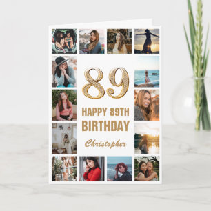 Carte 89e Joyeux Anniversaire Collage photo d'or et de b