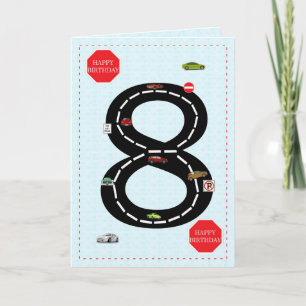 Carte 8 ans, 8 ans, voitures jouets et route