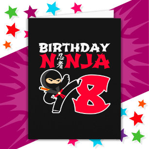 Carte 8 ans Karate Ninja Party Enfants 8e anniversaire
