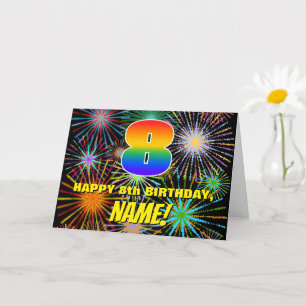 Carte 8e anniversaire : Amusants, Feu d'artifice coloré