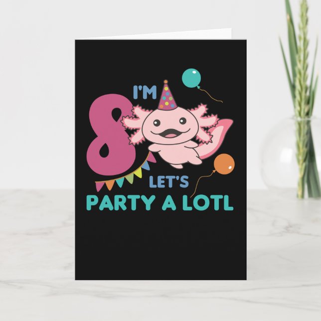 Carte 8e anniversaire Axolotl Huit ans douces Axolotls (Devant)