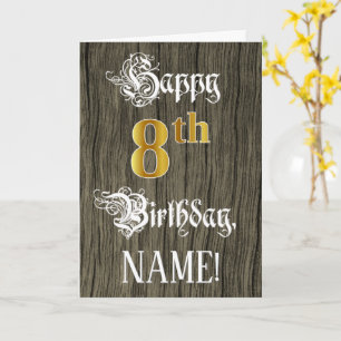 Carte 8e anniversaire : Faux Gold Look + Faux Wood Motif