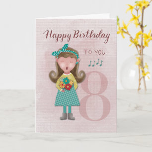 Carte 8e anniversaire fille chanter un joyeux anniversai