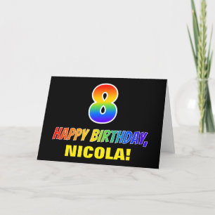Carte 8e anniversaire : Gras, Amusant, Simple, Arc-en-ci