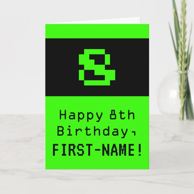 Carte 8e anniversaire : Nerdy / Geeky Style "8" et nom (Devant)
