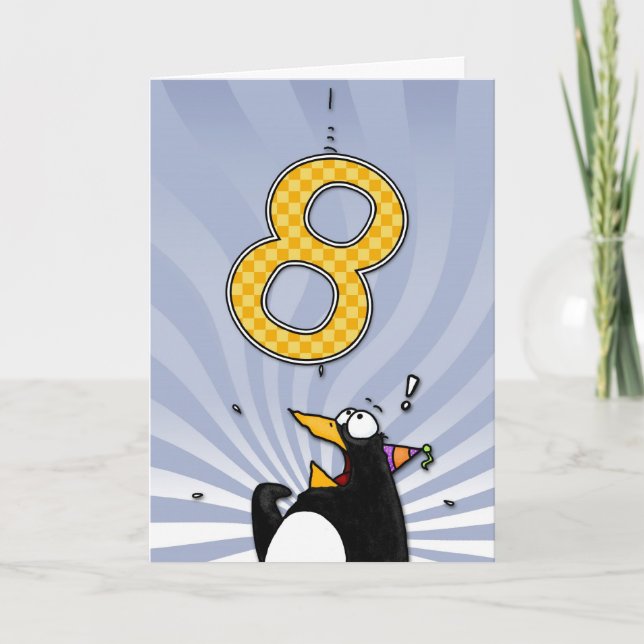 Carte 8e anniversaire - Penguin Surprise (Devant)