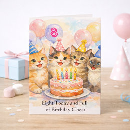 Carte 8th Birthday Card for Girls That Love Cats