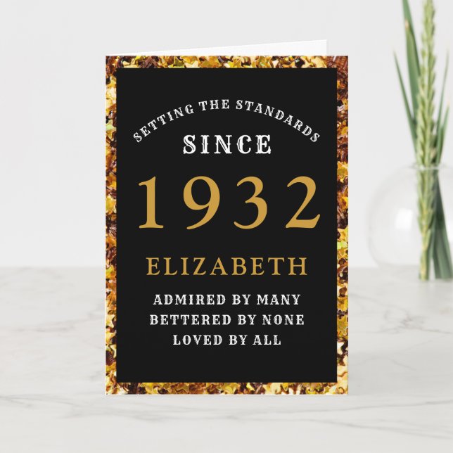 Carte 90e anniversaire 1932 Black Gold Elegant (Devant)